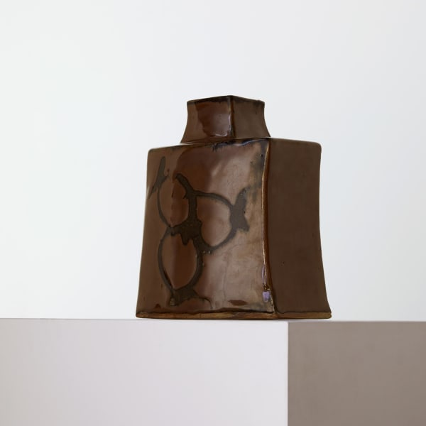 Hamada Shōji (1895–1978) , Flat Vase with Iron Rust Glaze over Wax Resist 