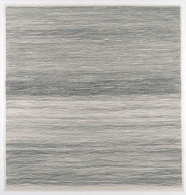 Shi Jin-Hua Pen Walking #61, 2008 Pencil on paper, glass jar and document 149 x 142.5 cm, 8.5 x 6.5 x 6.5 cm (Pencil shavings in a glass jar), 42 x 29.7 cm (Document).