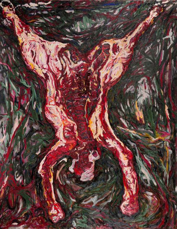 Shi Jin-Hua Carcass of Beef , 2019 Oil and tube on canvas 155 x 124 x 8 cm
