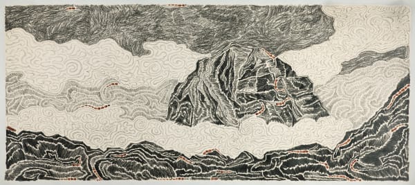 Shi Jin-Hua Pen Walking #120, 2012 Pencil on paper and document. 96.5 x 218.5 cm, 42 x 29.7 cm (Document).