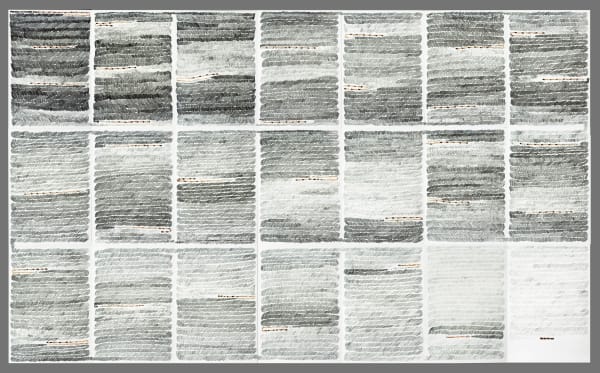 Shi Jin-Hua 1964-2024Pen Walking #18, 2007 Pencil on paper and document 126 x 207.9 cm, 42 x 29.7 cm (Document).