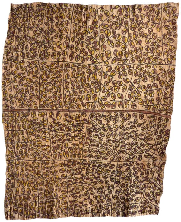 Elizabeth Guho (Owkeja) samu han'e- leaves of the tree natural pigments on nioge (barkcloth) 103 x 84 cm