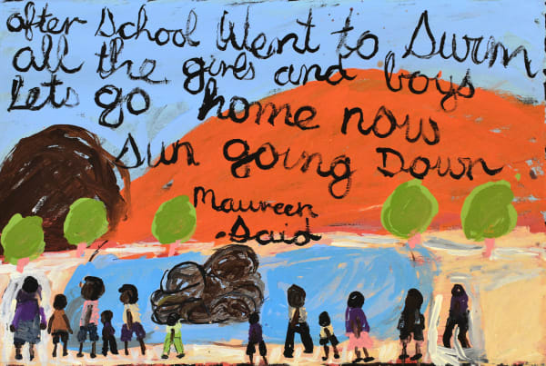 Sally M Mulda Swimming after school, 2020 acrylic on linen 45 x 67 cm