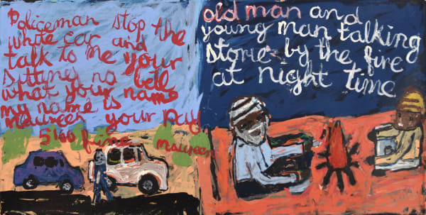 Sally M Mulda Seatbelt Story, 2021 acrylic on linen 46 x 91.5 cm
