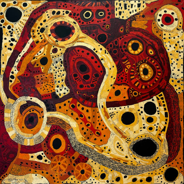 Pauline Minmila Wangin Kapi Tjukula (Water Hole), 2022 acrylic on linen 122 x 122 cm