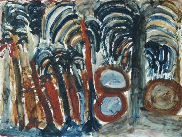 Sonia Kurarra Palm trees and Pamarr acrylic on paper 75 x 56 cm