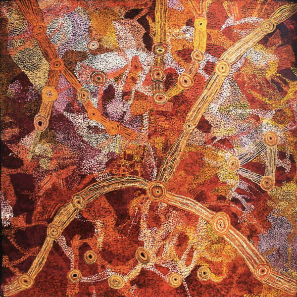 Sylvia Kanytjupai Ken Seven Sisters acrylic on linen 197 x 196 cm