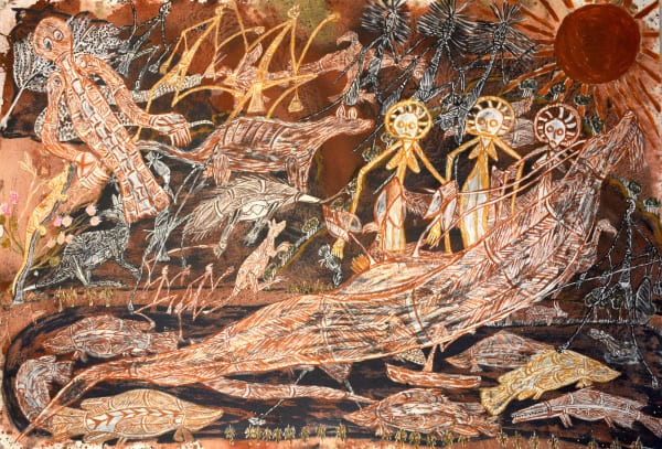 Shaun Namarnyilk Namarnyilk- Three hills, 2020 ochre and acrylic on arches paper 102 x 154 cm