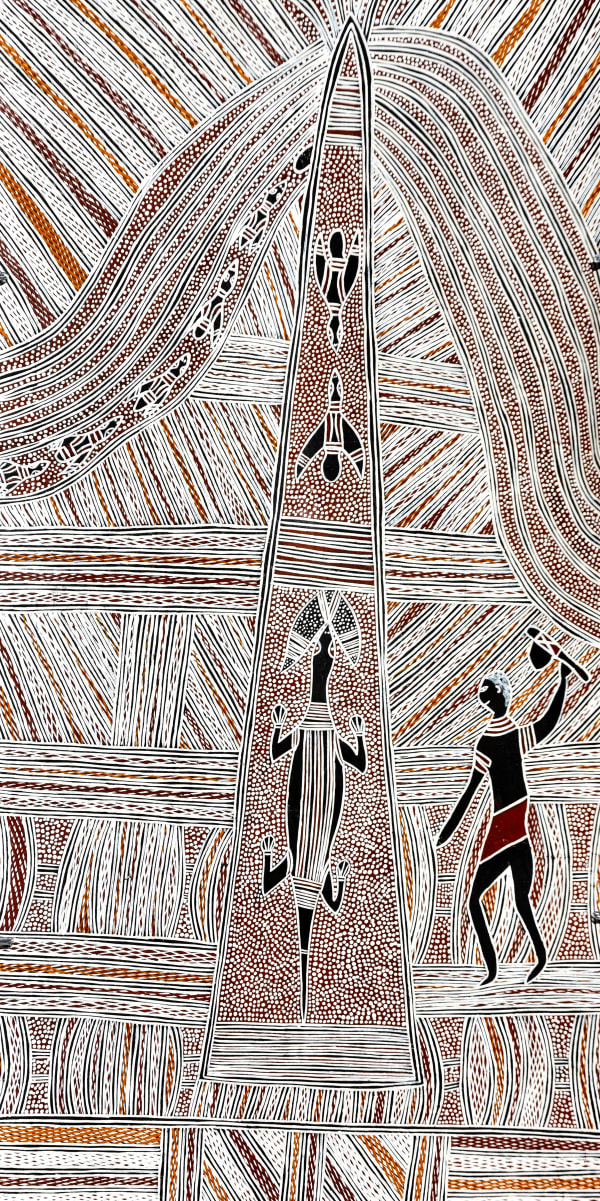 Burrnanydji #2 Gaykamanu Lisa Wuyal, 2021 Earth pigment on stringybark 83 x 41 cm