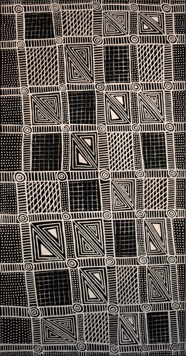 Tina Patlas Jilamara natural ochres on canvas 150 x 75 cm