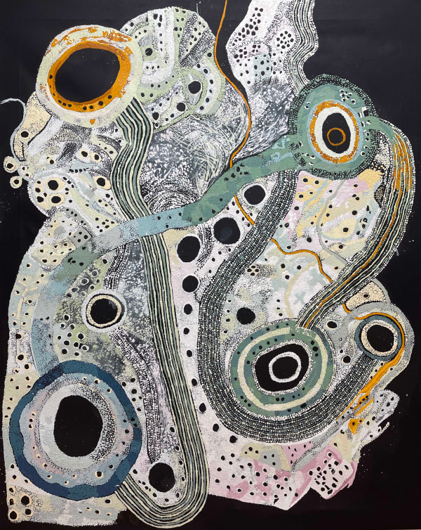 Pauline Minmila Wangin Kapi Tjukula (Water Hole), 2022 acrylic on linen 152 x 122 cm