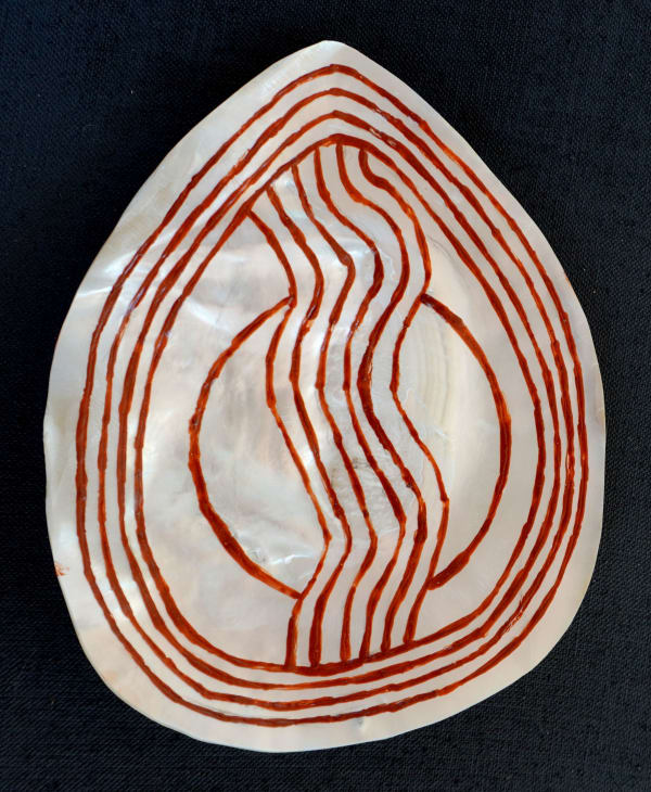 Robert Wiggan High Tide, 2025 acrylic and ochre on pearl shell 15 x 12 cm