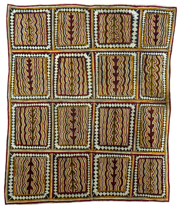 Lila Warrimou (Misaso) lje ridime'e, mahuva'oje ohu'o sabu deje natural pigments on nioge (barkcloth) 94 x 82 cm
