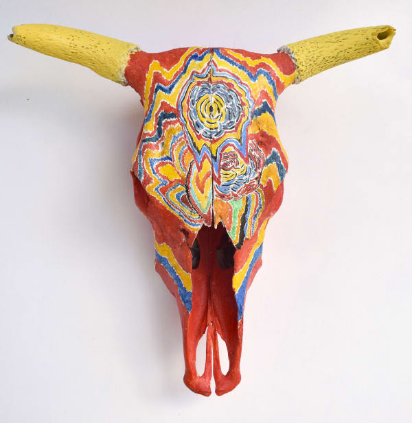 John (Prince) Siddon Desert Flower, 2021 Acrylic on bullock skull 50 x 46 x 16 cm