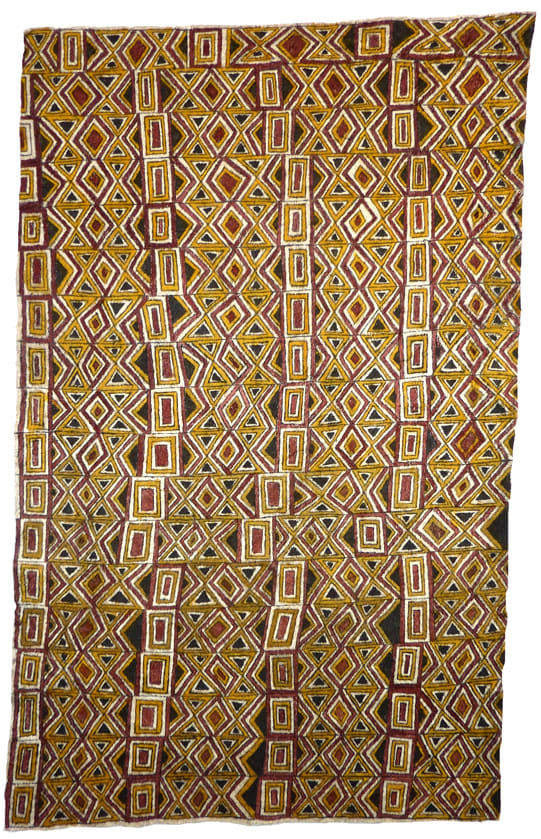 Barbara Rauno (Inasu) siha'e, nuni'e ohu'o sigaru anu'e - fruit of the tree, design of the eye and teeth of the beetle natural pigments on nioge (barkcloth) 120 x 76 cm