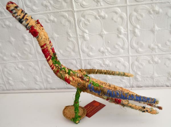 Yaritji Young Tinka (Lizard) raffia and minarri (greybeard) grass and wool 38 x 40 x 20 cm