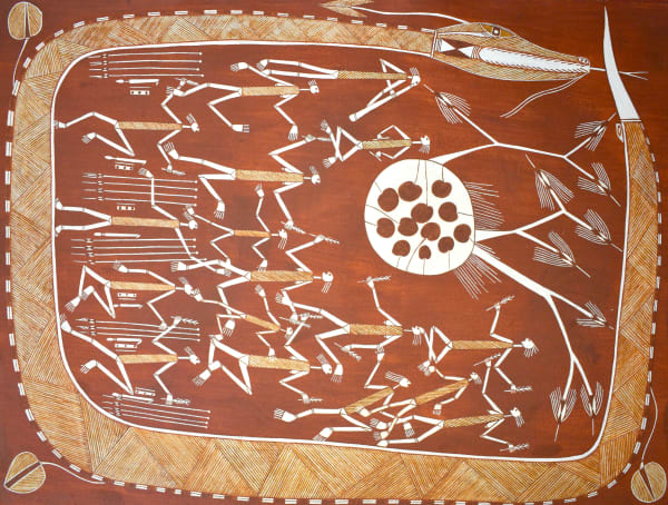 Roland Burrunali Namarladj Djang (Orphan Dreaming), 2018 ochre and acrylic on arches paper 76 x 102 cm