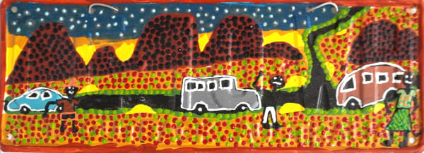 Natasha Namatjira Carroll Going Back Home and Stop to Look at the Stars, 2025 Acrylic on Numberplate 37 x 13 cm