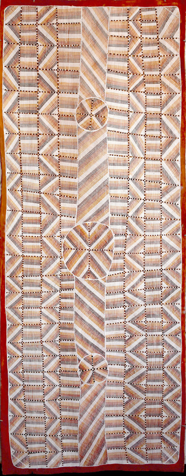 Deborah Wurrkidj Wak Wak, 2018 Ochre on bark 201 x 73 cm