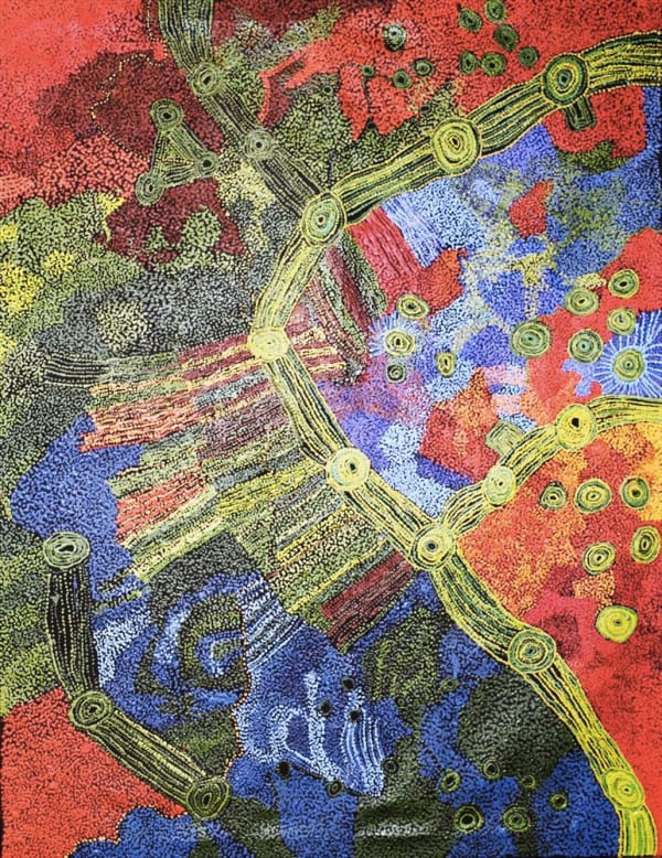 Sylvia Kanytjupai Ken Seven Sisters acrylic on linen 152.5 x 198 cm