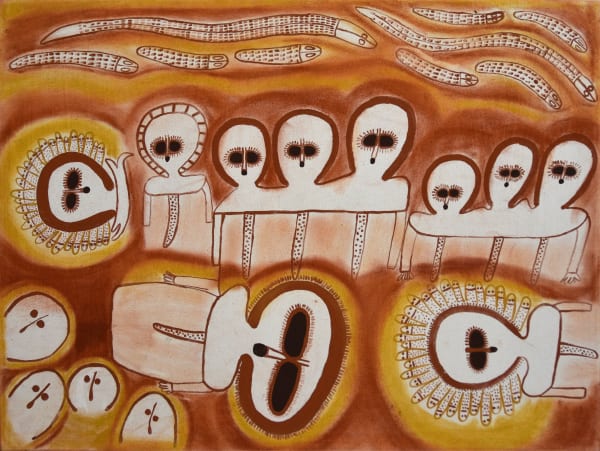 Clarrie Djanghara The Dreamtime Wandjina Comes to Life with Rain and Thunder, 2021 Natural ochre and pigment on canvas 60 x 80 cm