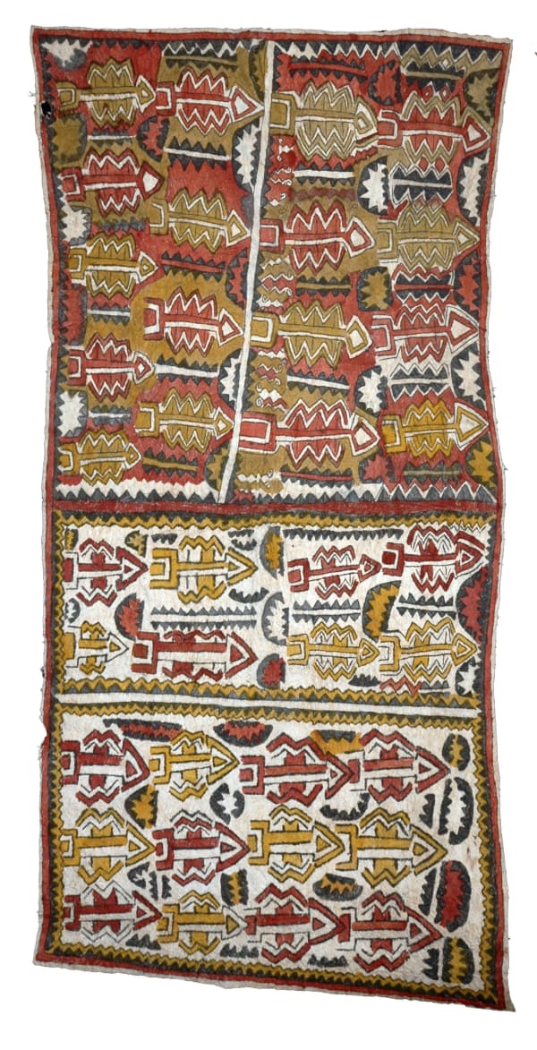 Ivy-Rose Sirimi mairi'e jeje ijo 'oho, dahoru'e, buboriano'e - The Forbidden Tree of Lawe's Parotia, omie mountains and beaks of Blyth's Hornbill natural pigments on nioge (barkcloth) 153 x 77 cm