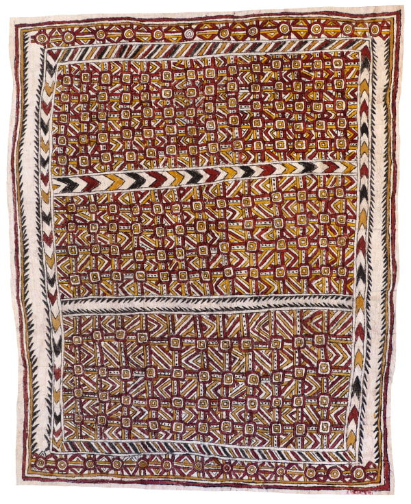 Hilda Mekio, Design of the eye, teeth of the river fish, spots of the wood- boring grub, Ömie mountains,Ujawé initiation design of the navel, and Papuan Hornbill beaks, 2022