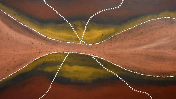 Mark Nodea Horse Creek ochre and PVA fixative on canvas 50 x 90 cm