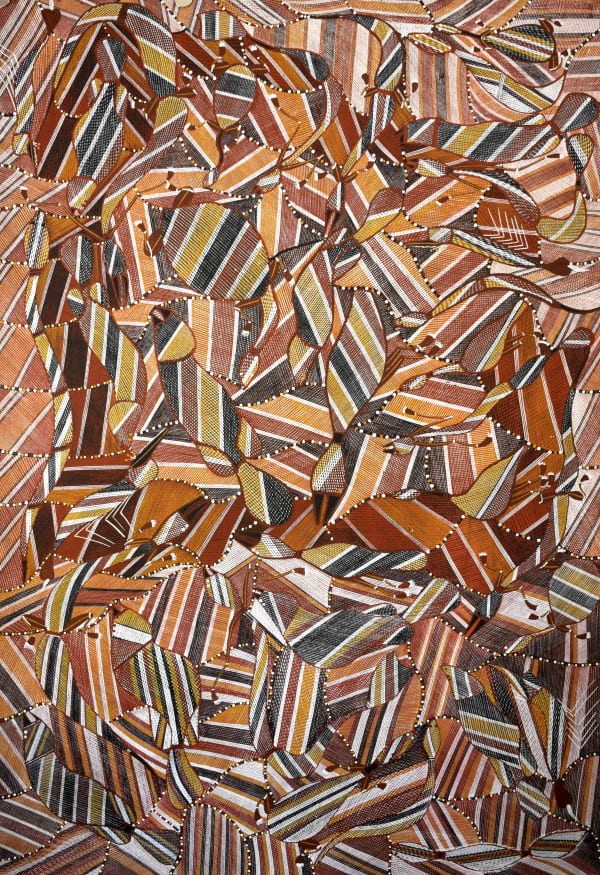 William Manakgu Kulabbari (Billabong), 2020 ochre and acrylic on paper 154 x 102 cm