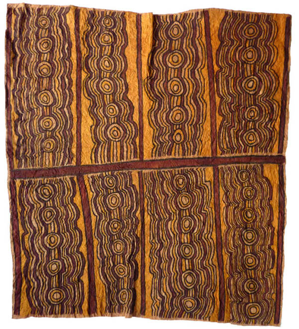 Rhoda Oviro (Tuka) gobibajo'e- poison bubbles that stun the fish in the river natural pigments on nioge (barkcloth) 90 x 84 cm