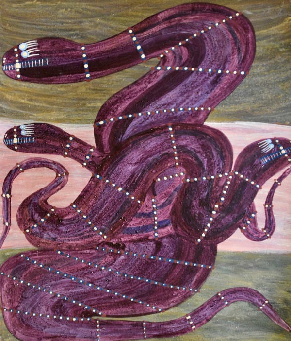 Joe Guymala Nayin (Snakes), 2020 ochre on arches paper 76 x 102 cm