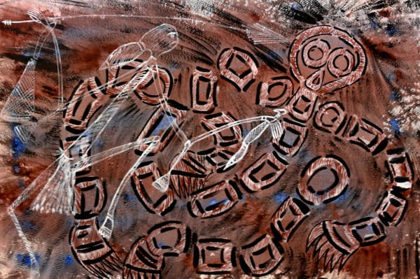 Shaun Namarnyilk Namorrordo Spirit, 2021 acrylic on arches paper 61 x 41 cm