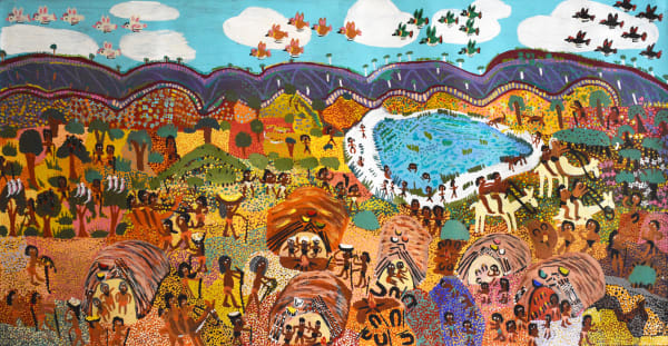 Kumantjayi Napangardi (Joanne) Wheeler Early Days - Palm Valley, 2017 acrylic on linen 90 x 176 cm
