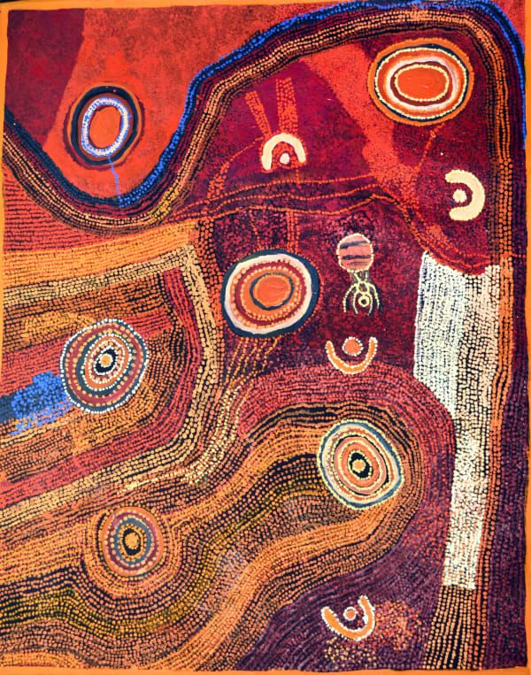 Mick Wikilyiri Tjala tjukurpa - Honey ant story acrylic on linen 152 x 121 cm