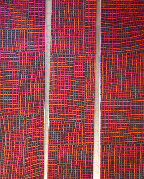 Aileen Sandy Colours Through the Rocks, 2020 triptych, acrylic on canvas 43 x 180 cm per panel