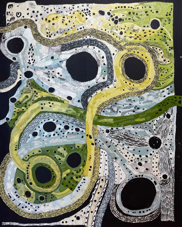 Pauline Minmila Wangin Kapi Tjukula (Water Hole), 2022 acrylic on linen 152 x 122 cm