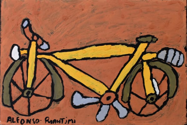 Alfonso Puautjimi Yellow Bike, 2019 Natural ochre on paper 38 x 56.5 cm