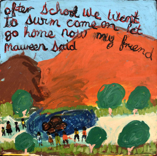 Sally M Mulda After school we went to swim..., 2021 acrylic on linen 66 x 66 cm