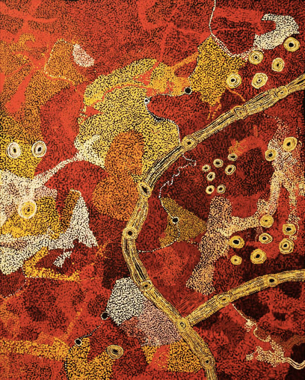 Sylvia Kanytjupai Ken Seven Sisters acrylic on linen 151 x 121 cm