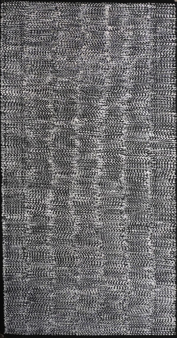 Alison Puruntatameri Winga (Tidal Movement / Waves), 2025 ochre on linen 120 x 60 cm