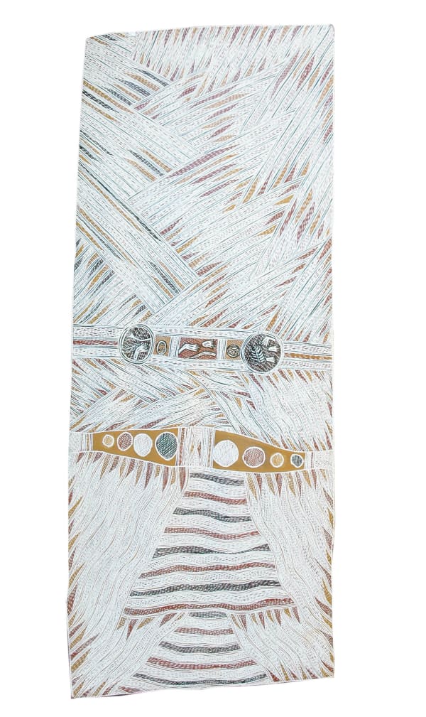 Galuma Maymuru Wukidi ga Yinapunapu natural earth pigment on bark 140 x 58 cm