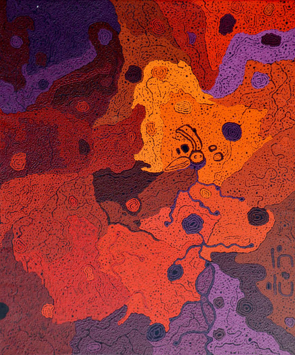 Keith Stevens Nyapari Tjukurpa acrylic on linen 100 x 120 cm