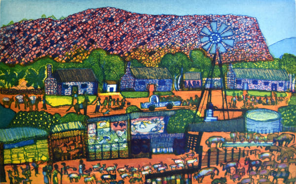 Selma Coulthard Nunay Ration Day at Urrampinyi (Tempe Downs), 2022 limited edition etching; ink on paper 24 x 37 cm