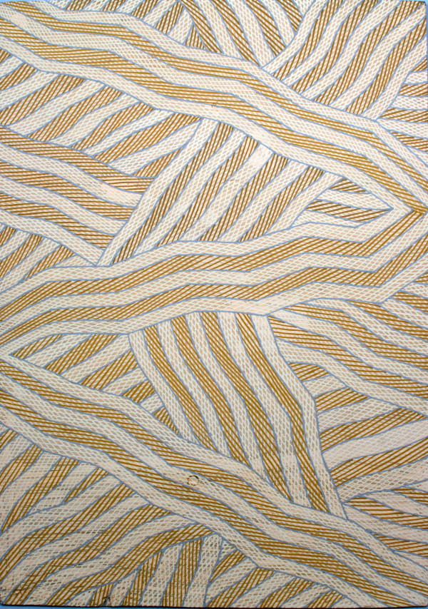 Manini Gumana Garraparra natural ochre and pigment on plywood 52 x 75 cm