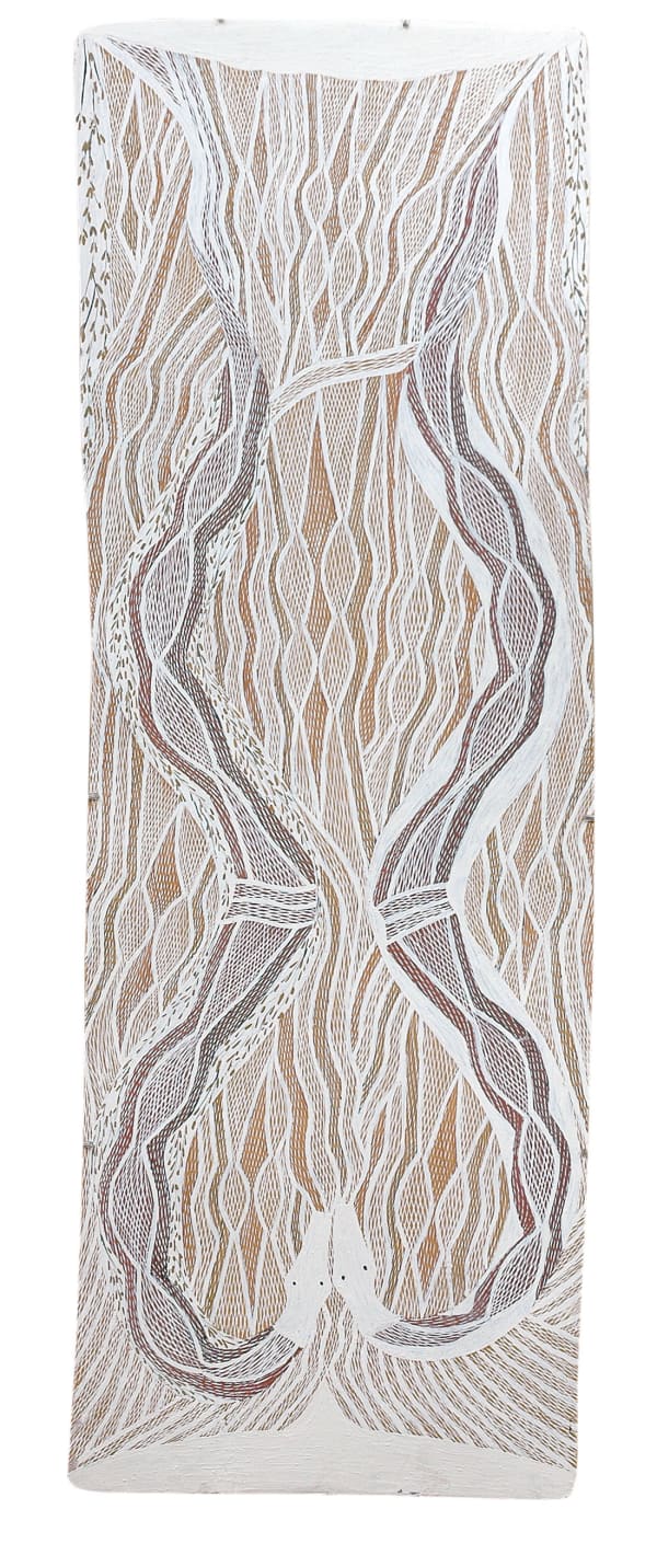 Napuwarri Marawili Baraltja natural earth pigment on bark 127 x 43 cm