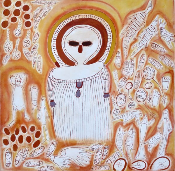 Clarrie Djanghara Rain God Wandjina, 2021 Natural ochre and pigment on canvas 76 x 76 cm