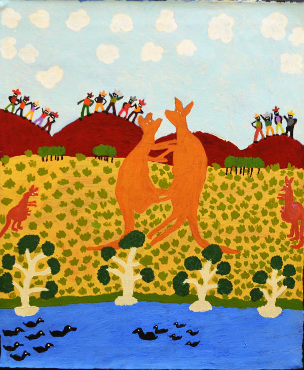 Grace Kemarre Robinya Jealous Fighting 2018 acrylic on linen 50.8 x 61 cm