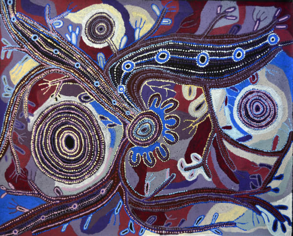 Teresa Punami Mula Pimangka Kunkarunkara Tjukurpa acrylic on linen 152 x 122 cm
