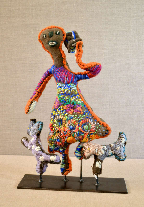 Marlene Rubuntja That's me - with mobile phone and my dogs! Soft Sculpture 47 x 32 cm
