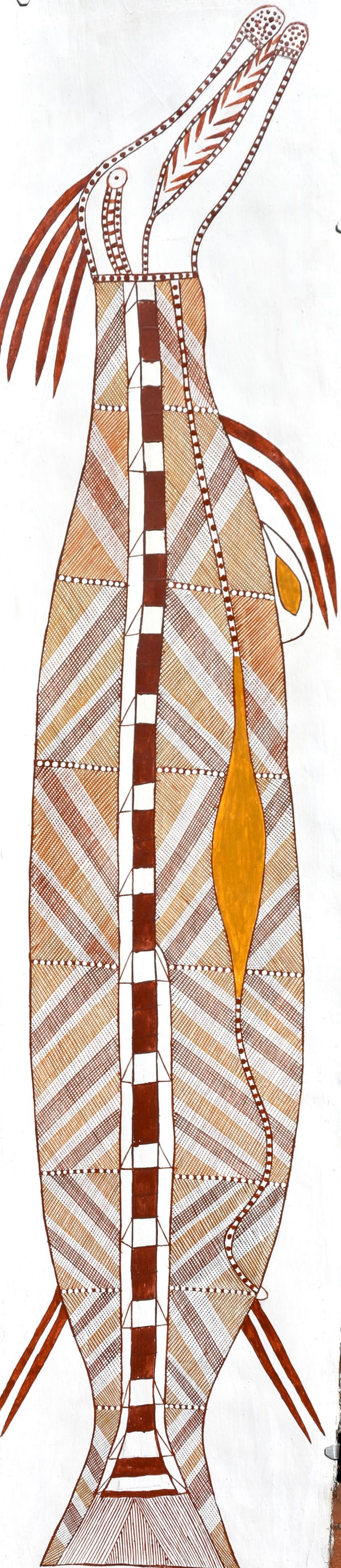 Eleazer Nangukwirrk Ngalyod (Rainbow Serpent), 2021 Earth pigments on Stringybark 125 x 26 cm